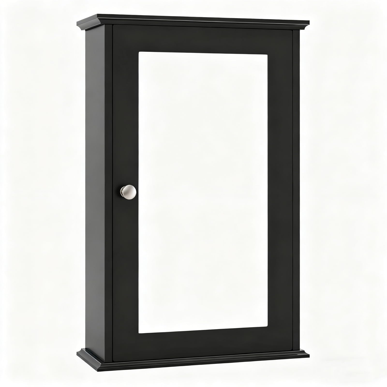 LIFEZEAL Mobiletto Bagno Salvaspazio con Specchio da Parete, Armadietto, Mobile, Amadio, Pensile Bagno Sospeso da Muro, Apertura Bidirezionale, con 2 Ripiani, Moderno, Salvaspazio, 34x15x53cm, Nero