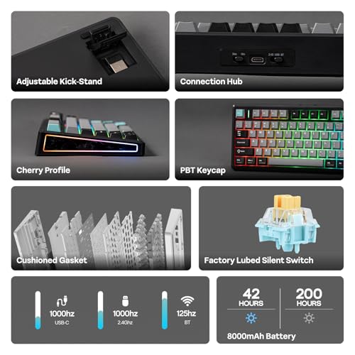 Image of EPOMAKER TH80 V2 75% Wireless Mechanical Keyboard with Metal Knob, 8000mAh, 2.4Ghz /BT /USB-C, RGB, Hot Swap, Custom Driver, PBT Keycap, Wireless Gaming Keyboard for PC /Mac (Black, Sea Salt Silent)