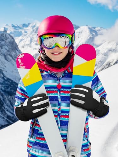 Image of SATINIOR 2 Pairs Kids Waterproof Winter Snow Gloves Ski Gloves for Boy Girl Outdoor Warm Thickening Snowboard