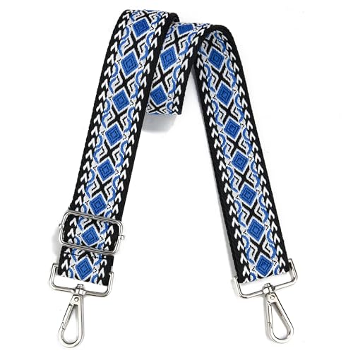 Image of Crossbody Straps for Purses Silver Hardware Purse Strap Wide Shoulder Strap Adjustable Replacement,Retro Jacquard Embroidery for Shoulder Bags, Canvas Tote Handbags
