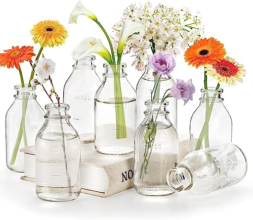 Okllen Set of 12 Glass Bud Vase, Small Milk Bottle...