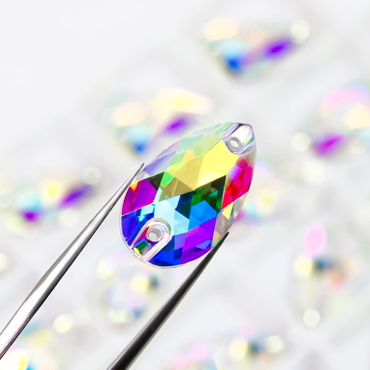 DONGZHOU Sew On Rhinestone AB Faceted Drop Shape Sewing Beads Crystal Sew Flat-Back Glass Rhinestones Crystal Gems Dress Accessories for Costume, Clothes, Garments, DIY Crafts 25 * 16 - Image 3