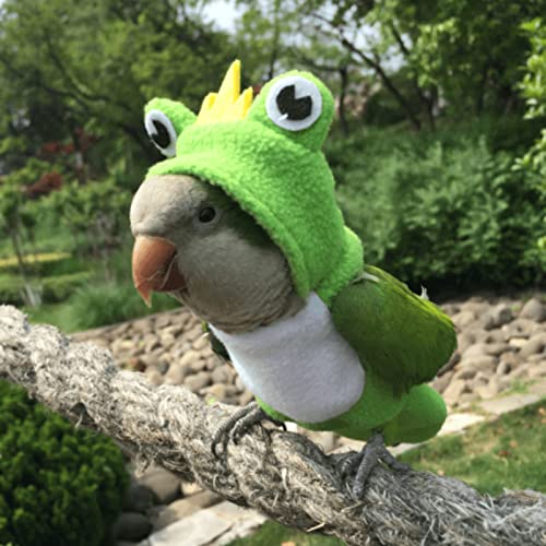Image of Bird Costume Diaper Flight Suit Frog Shape Hoodie Clothes Cosplay Photo Prop for Parrots Parakeet Cockatiel Sun Conure, Small Animals Apparel (Green with Diaper, Small), (BPF1)