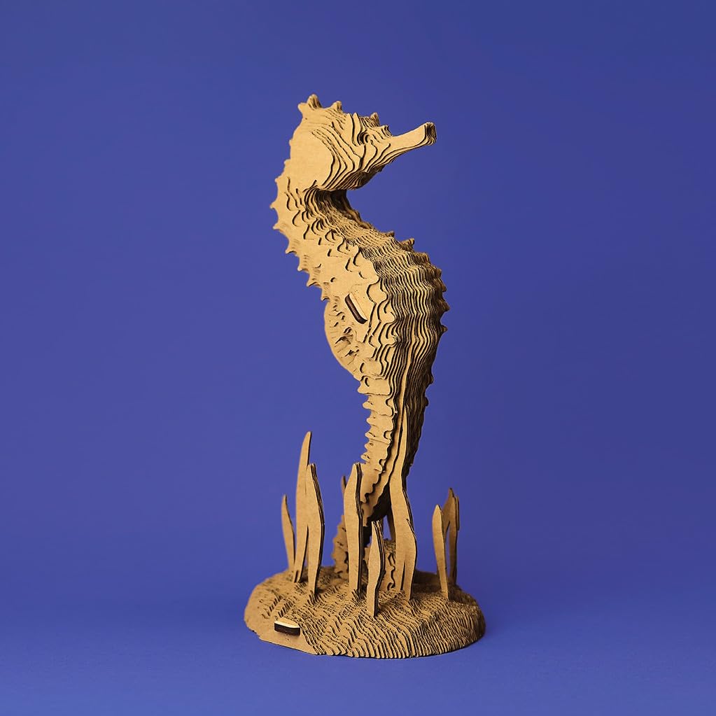 Hippocampe Puzzle 3D en Carton – Maquette à Monter | 109 Pièces, 28 × 14 × 11 cm – Kit Sculpture DIY à Peindre, Matériaux Recyclés, Ados & Adultes, Idée Cadeau Déco