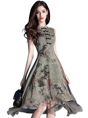 Wincolor Womens Summer Sleeveless V-Neck Floral Printed A-line Maxi Long Chiffon Dress Casual Party Dresses