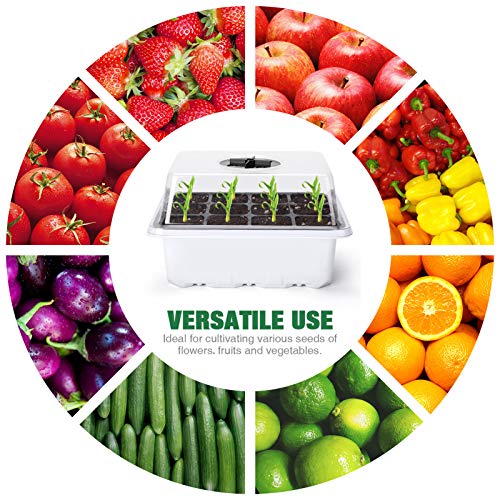 Delxo 10-Pack Seed Starter Kit Seedling Starter Tray (12 Cells Per Tray) Humidity Adjustable Plant Germination Kit Garden Seed Starting Tray With Dome And White Base Plus Plant Tags Hand Tool Kit #TOP4