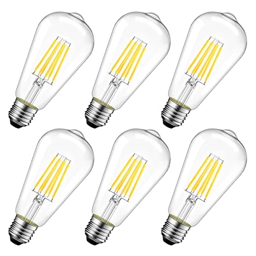 AmazonBasics E27 LED Lampe, 7W (ersetzt 60W), klar, 6er-Pack 2 LVWIT Edison LED E27, 11W erstezt 100W, 1521 lm, Filament Retro ST64, Warmweiß 2700K, Vintage Glühbirnen Nostalgie Stil (6er Pack)