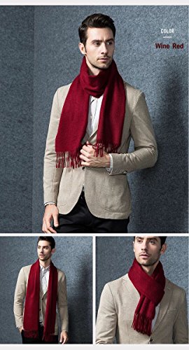 Wine Red Cashmere & Wool Scarf Solid Color, Fashionable Thin Lightweight Scarf For Men And Women In Cold Weather With Gift Box #TOP4