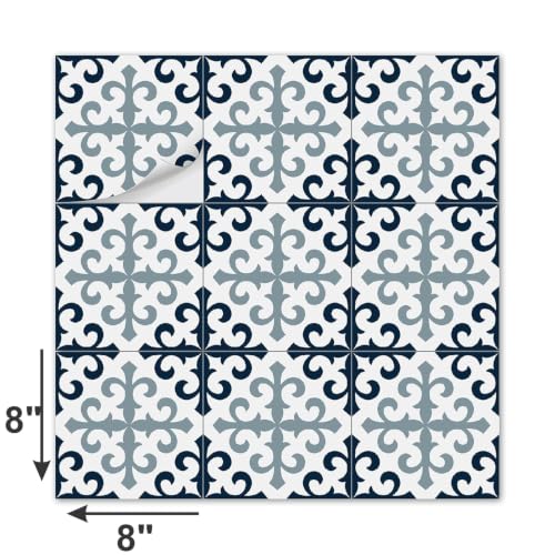 Image of Moroccan Tile Stickers | Waterproof Self Adhesive Peel & Stick Tile Decals for Kitchen Backsplash, Bathroom Wall, Floor, Furniture & Glass (8x8 Inch, Design 27, 36 Pic)