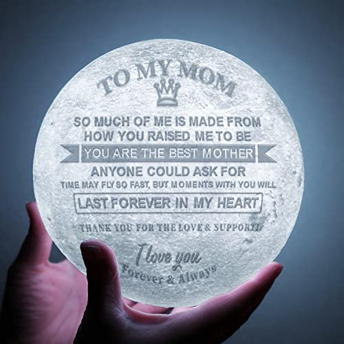 K KENON Engraved 3D Moon Lamp Valentine's Day Gift for Mom, to My Mom from Daughter Son, Personalized 5.9 Inch 3D Printing Moon Light Gifts for Mom Birthdays Mother's Day Gifts