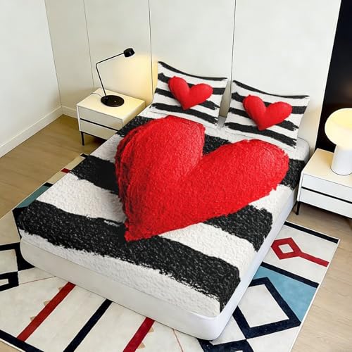 Drap housse microfibre 140x200 bonnet 25cm à motif cœur premium - 5