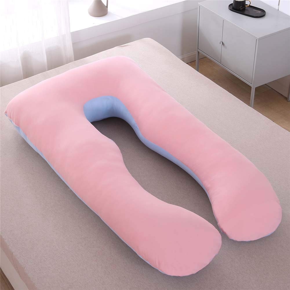 Almohada De Embarazo Ultra Suave Almohada De Cuerpo Completo, Almohada De Maternidad Multifuncional con Soporte para Todo El Cuerpo,Algodón-RosadoAzul,145x80cm