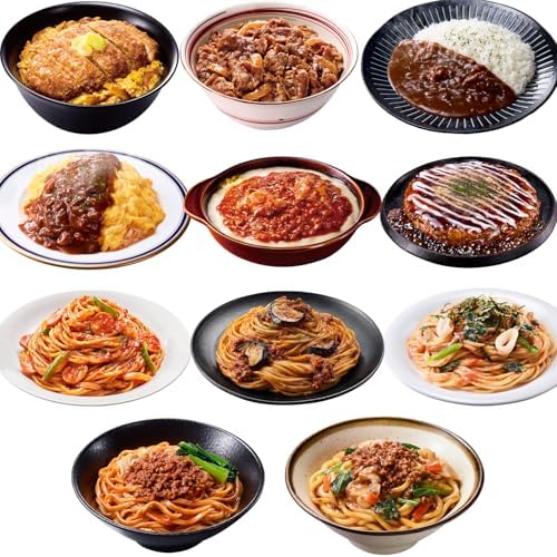 （21:30時点） 完全メシDELI 日清食品 バラエティ 11品セット かつ丼 牛丼 欧風カレーライス ナポリタン たらこパスタ ボロネーゼ 汁なし担々麺 デミオムライス チキンドリア 肉味噌まぜうどん お好み焼 特製ミックス玉 各1食 冷凍弁当 冷凍食品 たんぱく質 食物繊維