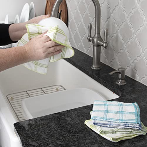 Ritz 100% Cotton 12-Inch X 12-Inch Kitchen Dish Towel, Gentle Cleaning Wash Cloth With Poly Scour Side, Blue/Green, 5-Pack #TOP3