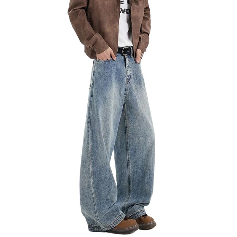 Men's Denim Pants Jeans Straight Casual Loose Wide Leg Trousers