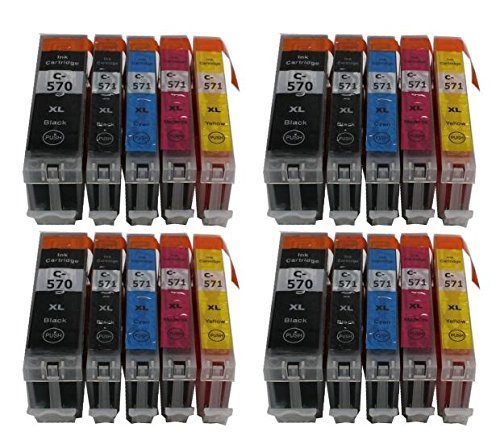 4 x 5 Cartuchos Compatible con Canon PGI-570 + CLI-571 Negro, Cian, Magenta, Amarillo para Pixma TS5050 TS5051 TS5053 TS5055 TS6050 TS6051 TS6052 TS8050 TS8051 ...