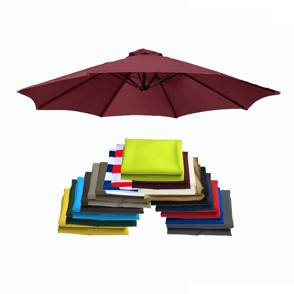 ALDNMBR 6.5ft 7.5ft 9ft 10ft Garden Parasol Replacement Canopy, 6 Ribs 8 Ribs Waterproof Uv Resistant Polyester Outdoor Patio Umbrella Top Cover Burgundy 2.7m/9FT-8Ribs