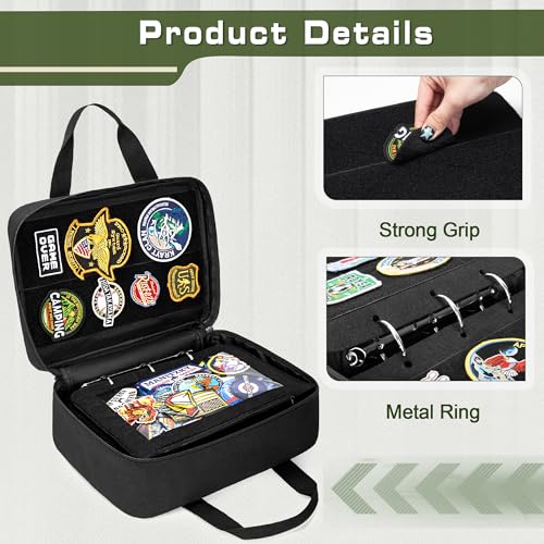 Image of GRAOSO Patch Board Storage Bag, Flip-page Patch Book, 5 Removable Double Side Metal Ring Binders, 1 Binder Pocket (Totally 11 Sides Can be Stick), Patch Collection Carry Case, Black (Case Only)