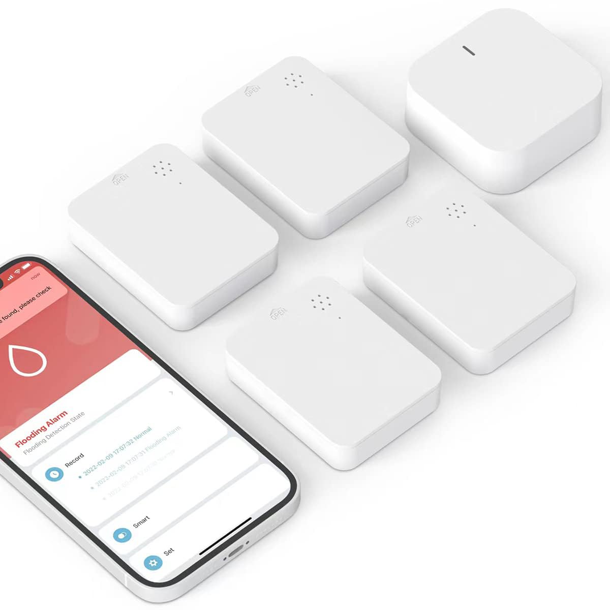 NALACAL 4 Pack Smart Water Leak Detector & Zigbee Hub Kits, Water Sensor Alarm Compatible with Alexa and Google Home, Sensitive Leak and Drip Alert, for Kitchen, Bathroom, and Basement