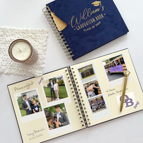 Image of Graduation Guest Book - Grad Party Sign-In Book, Custom Scrapbook Photo Album to Sign with Polaroid Instax Photos - Fits 4x6 or 5x7 Pictures (Navy, Small - 8.3x8.3 inch)