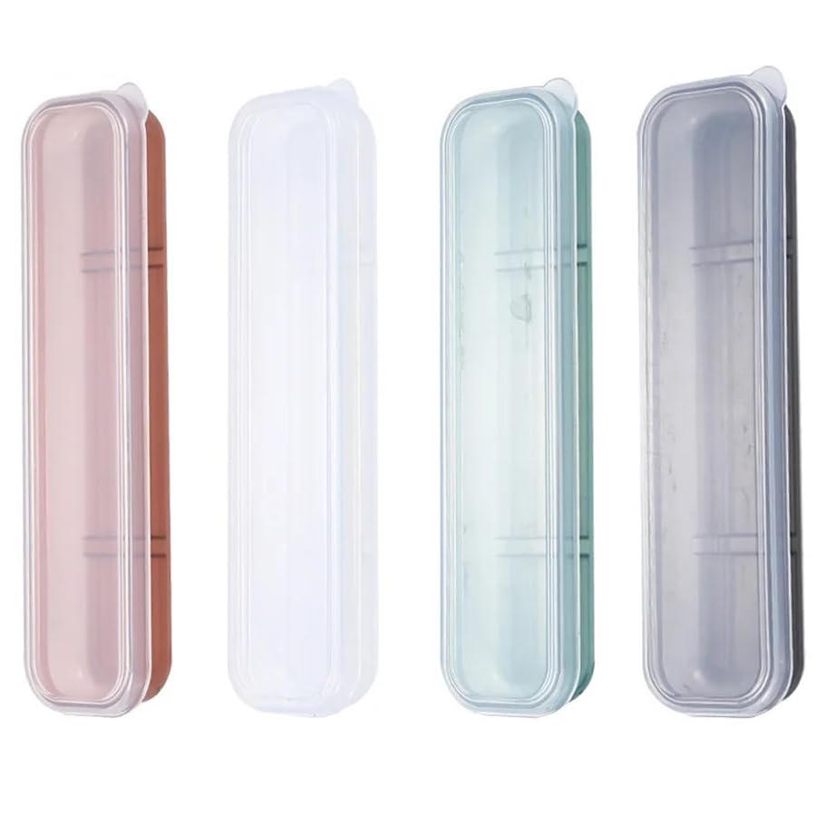 TorSor 4 Pack Travel Utensil Holder Carrying Case with Slot Stand Storage Box Organizer for Outdoor Reusable Tableware Kit Portable Flatware Cutlery Set Camping Knife Fork Spoon Chopsticks Utensils