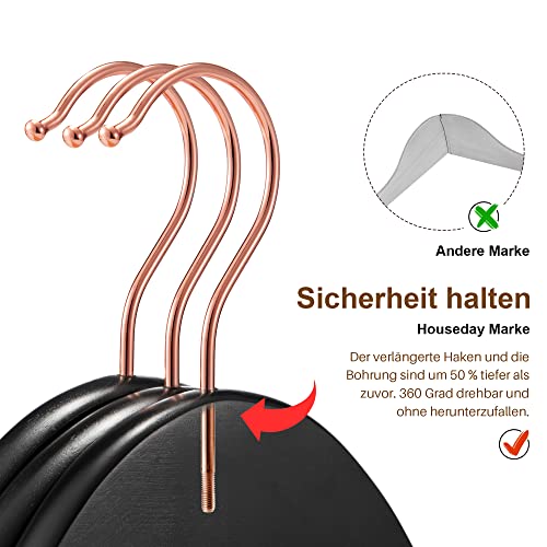 HOUSE DAY Kleiderbügel Holz 32 Stück schwarz Holzbügel Kleiderbügel Stabil Drehbar 44,5cm Breit, mit Einkerbung, Roségold Haken