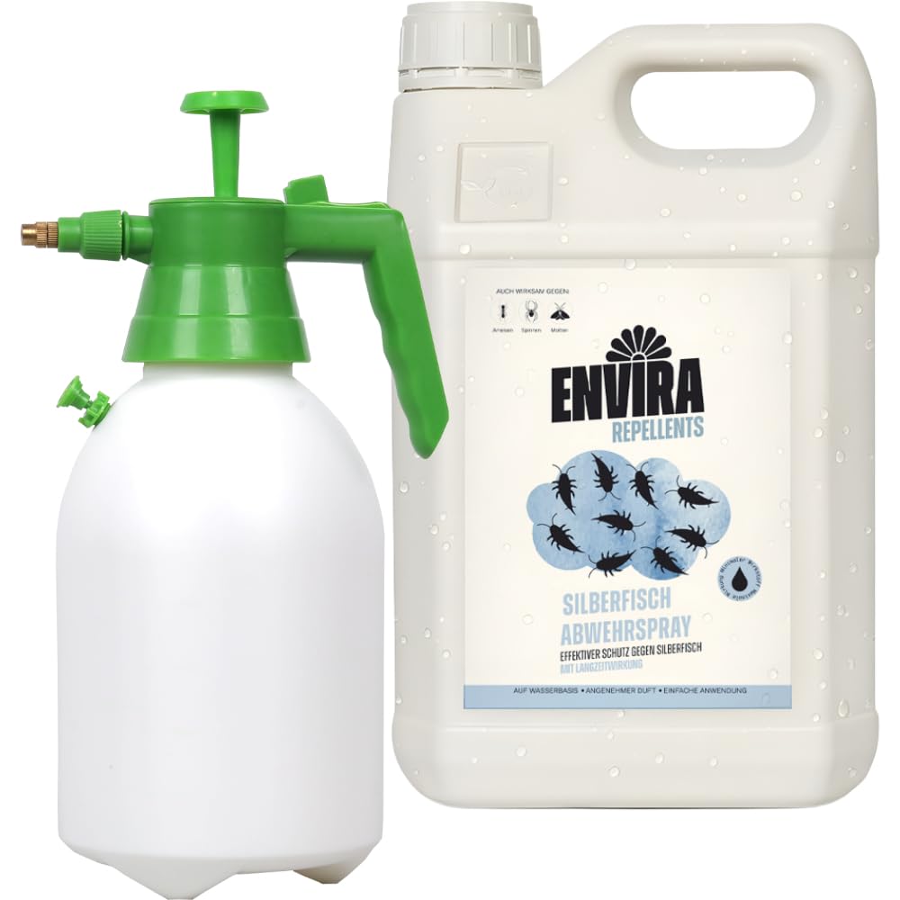 Envira Silberfischspray 5 Liter + 2L Sprüher - gegen Silber- & Papierfische | Silberfisch Spray mit Langzeitwirkung & Mittel gegen Papierfischchen - wirkt in der Wohnung, Silberfischchen loswerden