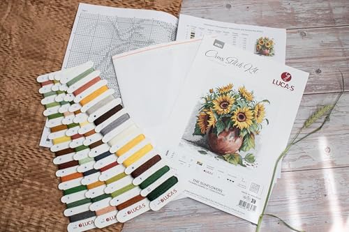 Image of Luca-S Cross Stitch Kit, The Sunflowers,Counted Cross Stitch Kit for Adults, Embroidery Kit, B7021