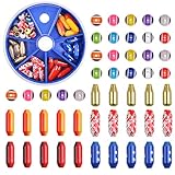 AGOOL Fishing Spinner Lure Bodies Kit, Fishing Sinker Weights Brass Painted Inline Spinners Bodies with Beads for Taxes Rigs Carolina Rigs 50/60pcs