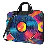 Bunte Vinyl-CD-Laptop-Tasche für 15,6 Zoll (39,6 cm) Musikaufnahmen, Laptoptasche mit Schultergurt, tragbar, stoßfest, Computer-Tragetasche, Aktentasche für Damen und Herren, mehrfarbig, 15.6 inch