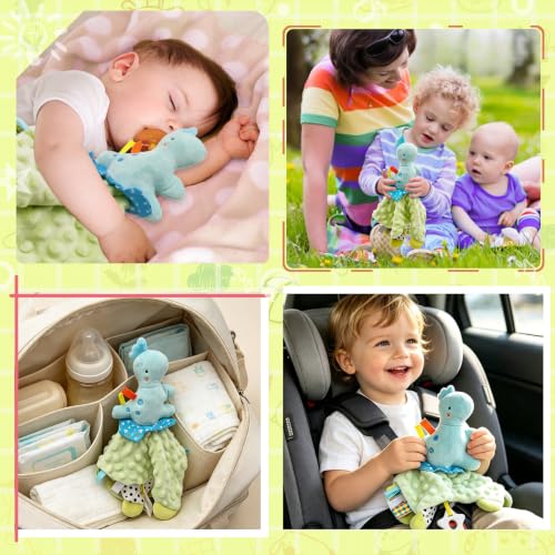Image of Dinosaur Lovely Soothing Blanket with Tags Teether Dino Blanket Soft Baby Blankets for Boys and Girls Baby Stuff for Newborn Toys Snuggle Toy Baby Lovey Dotted Toy Baby Lovey