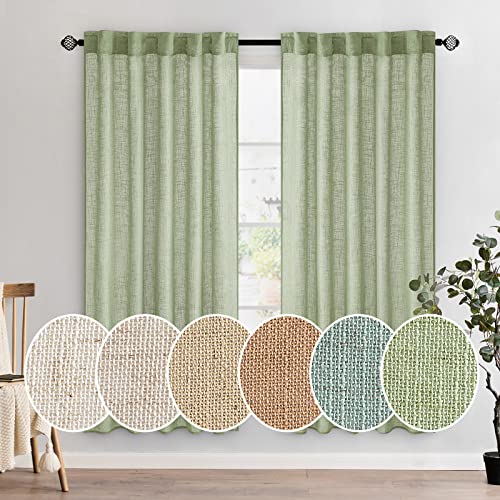 MIULEE Sage Green Linen Curtains 72 Inch Length for Bedroom Living Room, Soft Thick Linen Textured Window Drapes Semi Sheer Light Filtering Back Tab Rod Pocket Burlap Look Farmhouse Decor, 2 Panels
