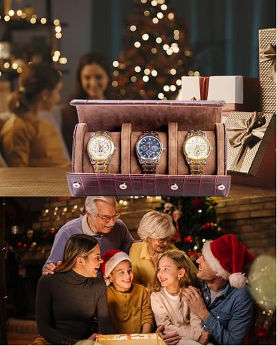 Image of MR.OKAY 3 Watch Travel Case-Classic Leather Watch Case With Superb Texture. (Portable Watch Roll Or Organizer For Storage And Display).Festival Gift For Men, All Handcrafted By Artisans.