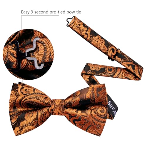 Image of YOHOWA Mens Bow Tie Set Paisley Pre-tied Bowties Adjustable with Handkerchief Cufflinks Gold Ring Set Wedding Prom Party