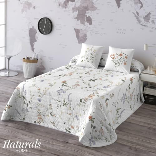 Miniatura 2 de Naturals - Colcha Bouti Estampada Cama 150 250x260 Cm Microfibra Extrasuave 2 Fundas De Cojín 50x50 Cm Cubrecama Acolchado A Líneas Ideal Primavera Y Verano Beltane