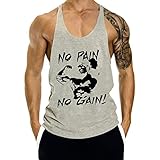 GYMLEADER Men’s Tank Tops Workout Gym Muscle Shirt Y Back Fitness Bodygreyilding Sleeveless T Shirt Grey L