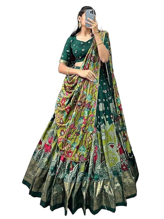 Women's Trending Designeer Tussar Silk Lehenga Choli Print with Foil Work With Unstitched Blouse Patola Print Adorned with Foil Work For Navrati || Wedding (*1219 Green)-image-29