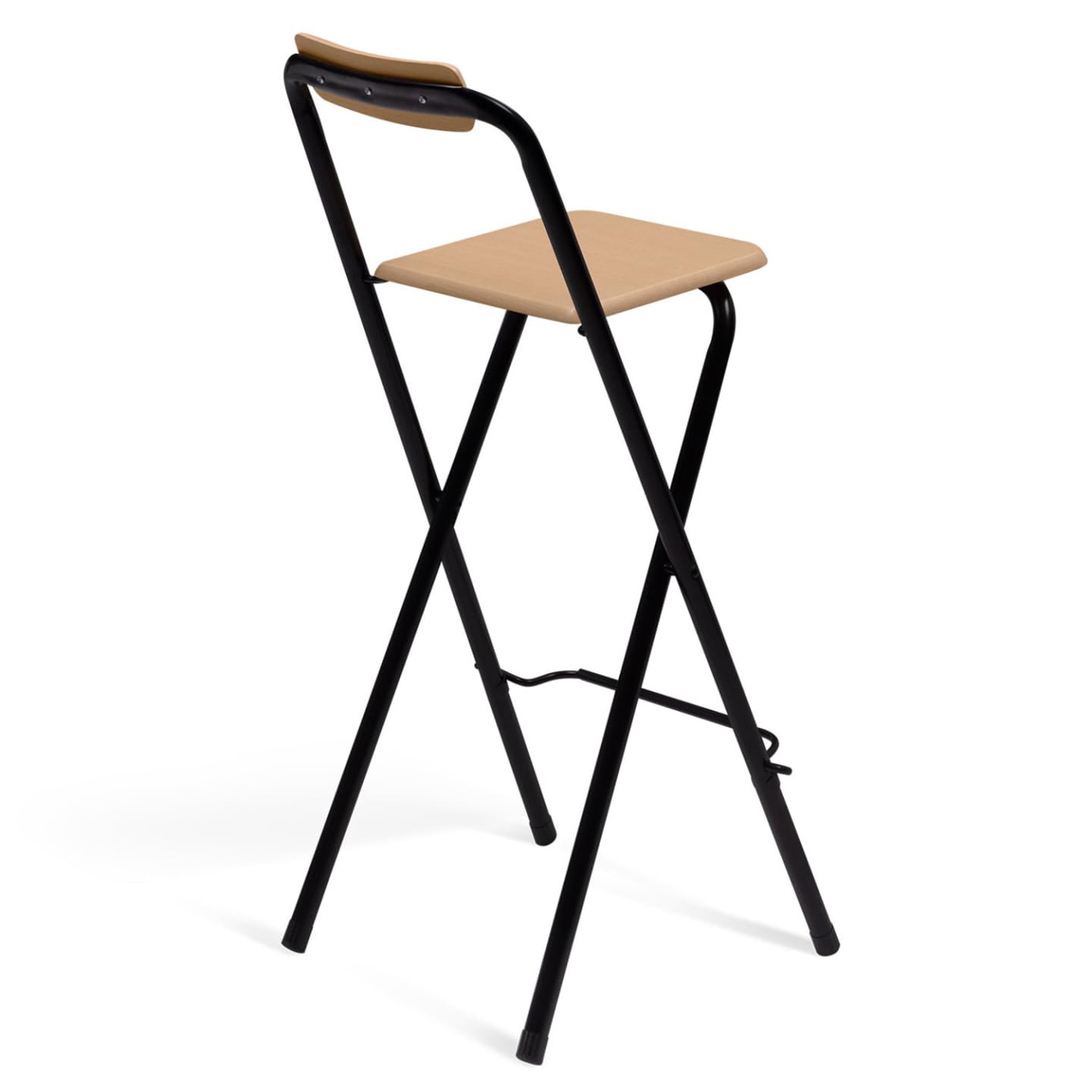 IDMarket - Set von 4 Barhockern Detroit klappbar Schwarze Struktur mit Sitzfläche mit Holzeffekt Industriedesign