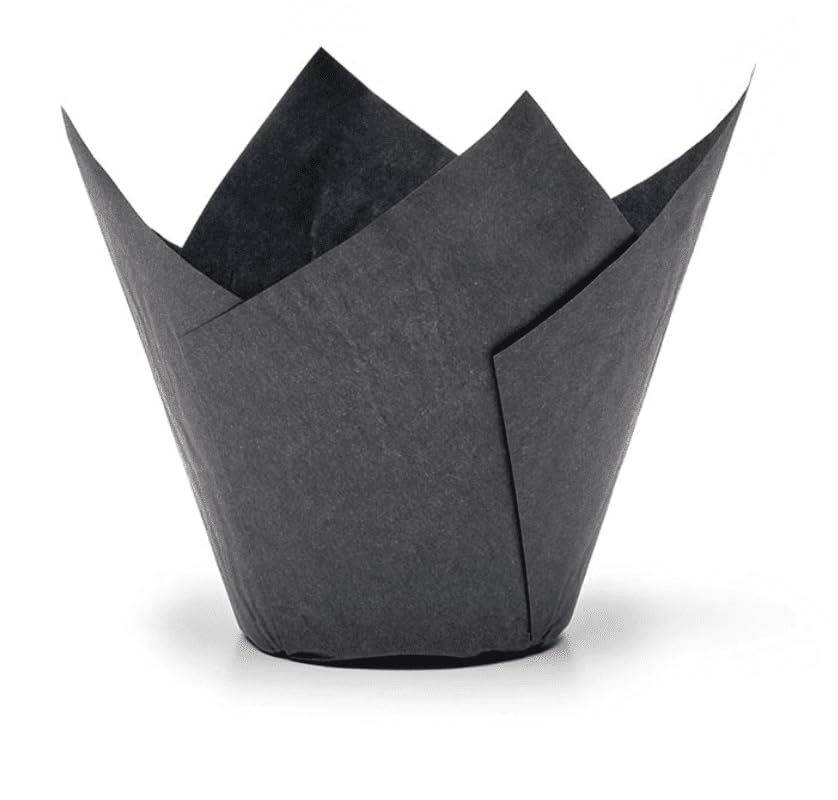 Bakery direct Ltd - 150 pirottini per muffin, stile foglia di tulipano, colore nero