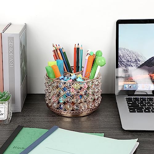 SUMNACON Metal 360 Degree Rotating Desk Organizer Holder with Crystal Beads - Image 2
