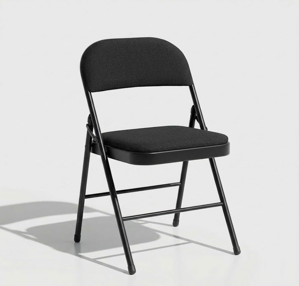 SuperGift.com Black Fabric Padded Folding Chair with Backrest, Heavy Duty Steel Frame Foldable Chair for Home, Garden, Office and Desk Use
