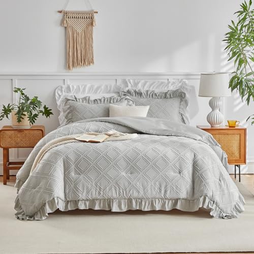 Save 50% on Flysheep Tufted Grids Ruffle Comforter Set King Size