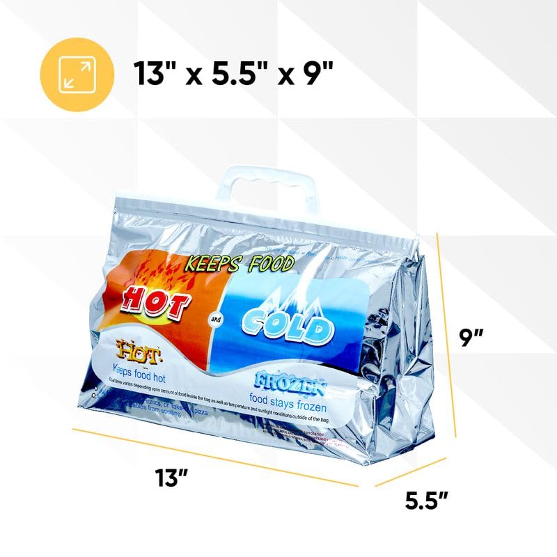 Image of Superio Hot and Cold Insulated Bags for Food Delivery, Grocery Shopping Bags, Food Storage for Hot and Frozen Food for Travel, Disposable Cooler Bag, Reinforced Thermal Lunch Bag (10, 13 inchx5.5 inchx8.5 inch)