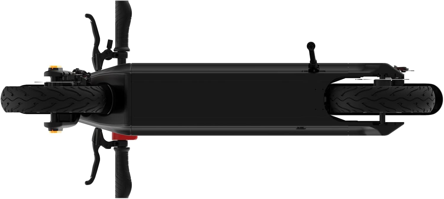 Top-down view of the Ocean Drive X9 Max electric scooter, showing the deck and wheel alignment.