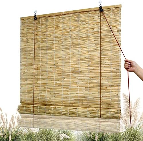 NURBAL Bamboo Blinds for Windows, Anti-UV Waterproof Reed Curtains Wooden Blinds for Interior Windows, Bamboo Roman Shades with Lift, Sun-Filtering, Light-Transmissive Porch Blinds