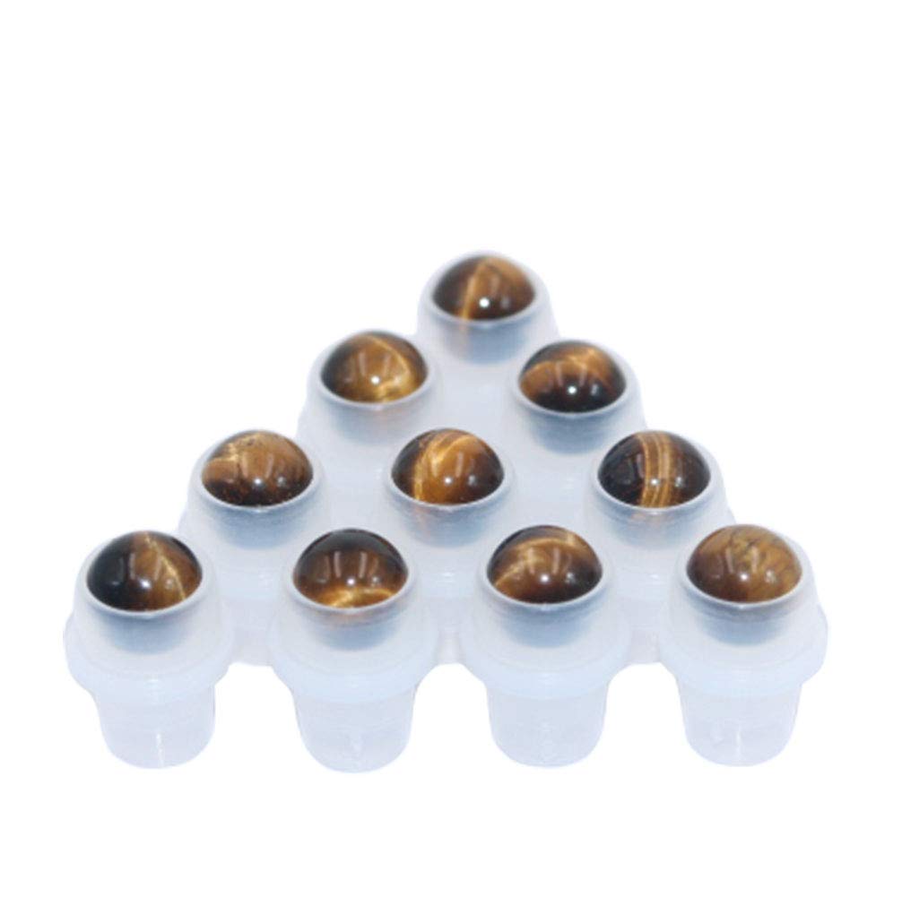Furnido 10 Pack Natural Crystal Stones Roller Ball For Essential Oils,Use of Standard 5ml 10ml Replacement Roller Ball,Essential Oil Roller Bottles Polished Gemstone With Plastic Insert,Tiger Eyestone