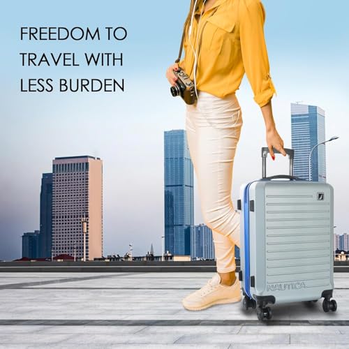 Image of Nautica Trolley Luggage Bag 20 inches - Lightweight | ABS Hardshell Material|Trolley with 4 Spinner Wheels and Resetable Combination Lock | Unisex | Small Cabin Trolley Bag for Men & Women, Silver