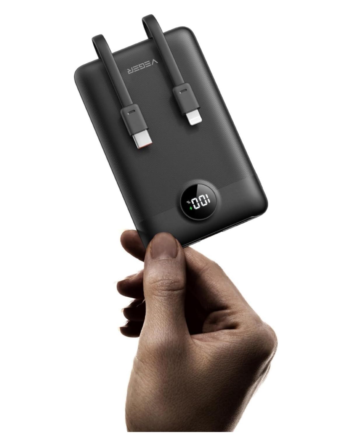 VEGER Mini Portable Charger 10000mAh Power Bank with Built in Cables, PD12W Fast Charging Compact USB C Battery Pack with Digital Display Compatible for iPhone, Android Phone