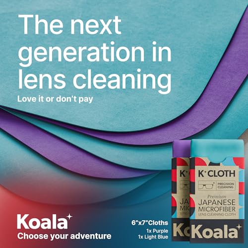Image of Koala Lens Cleaning Cloth | Japanese Microfiber | Glasses Cleaning Cloths | Eyeglass Lens Cleaner | Cloth Cleaners for Camera Glass Lenses and Screen Cleaning | Blue & Purple (Pack of 2)