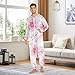 Poeticcity Couples Matching 1 PC Pajama, Unisex Soft Fleece Zip Up Hooded Pjs Jumpsuit Sleepwear Playsuit Lounge-wear(XXL) Watercolor Pink Flamingos and Peonies Floral Flowers on White